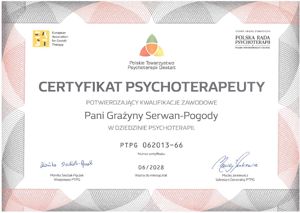 Certyfikat Psychoterapeuty