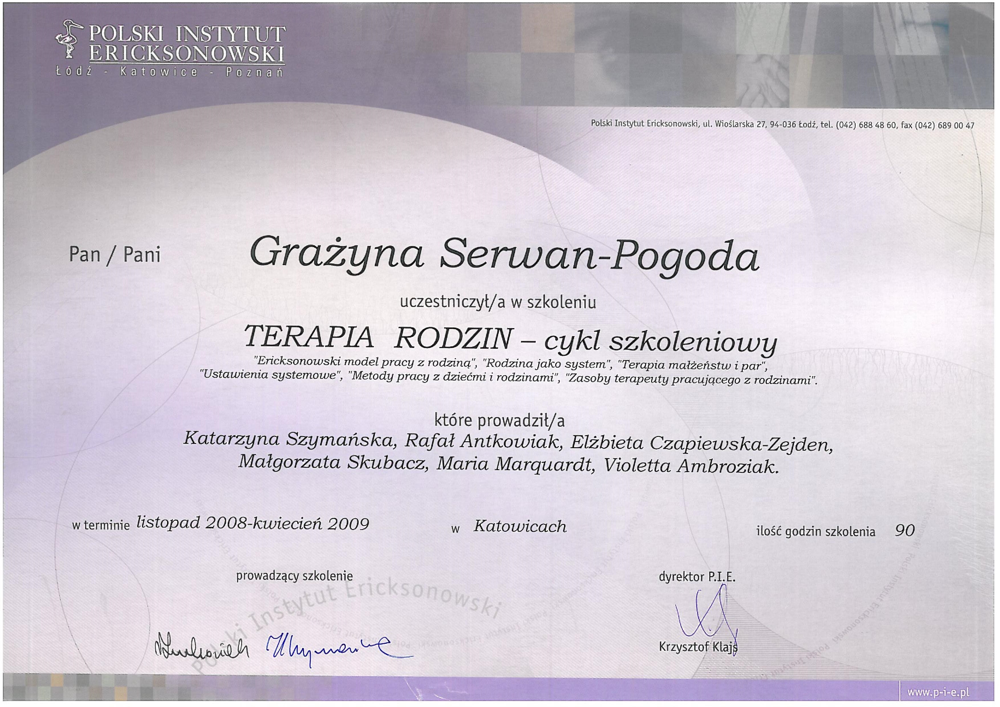 Certyfikat Terapii Rodzin